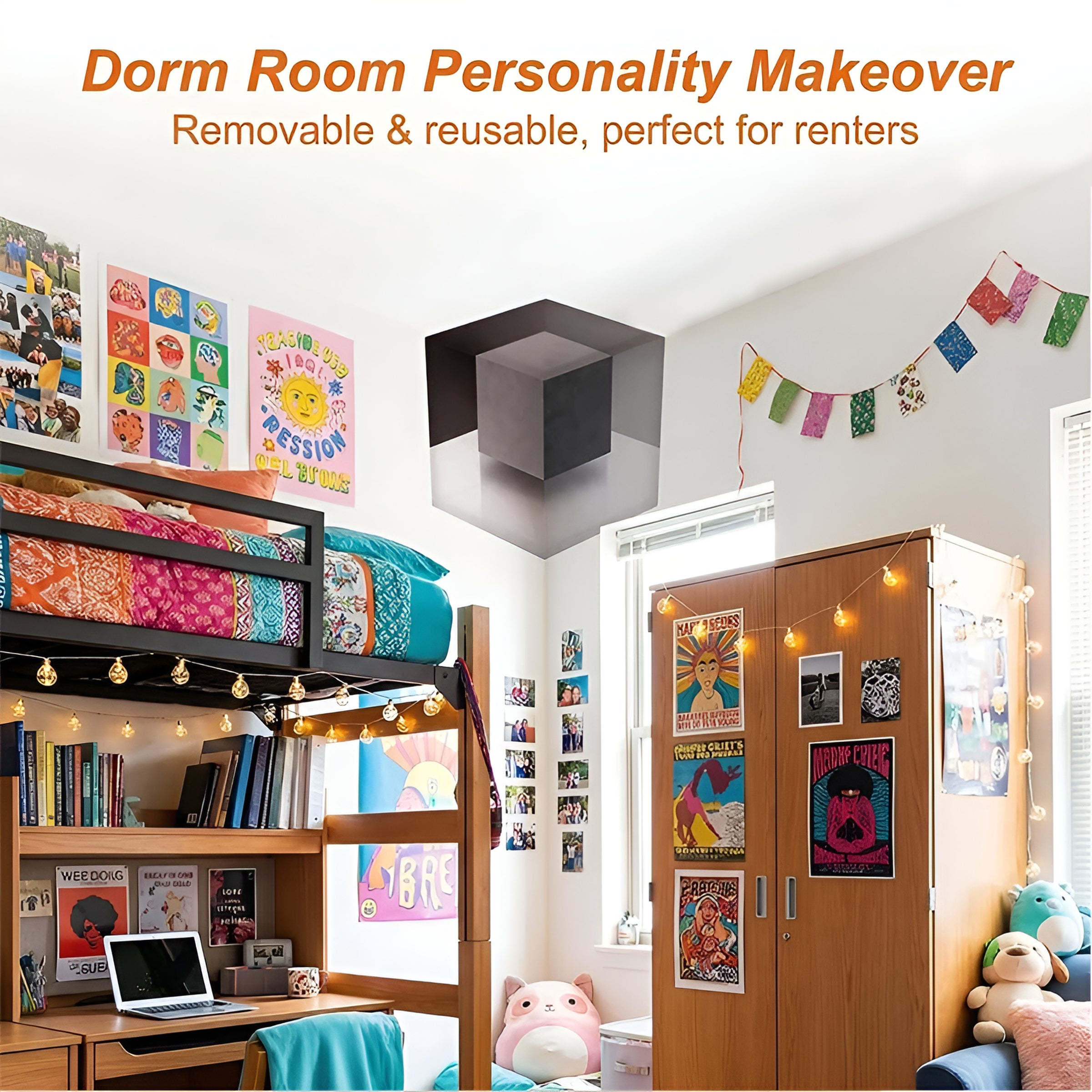 3D Optical Illusion Corner Wall Sticker – Modern Geometric Cube Peel & Stick Wall Art