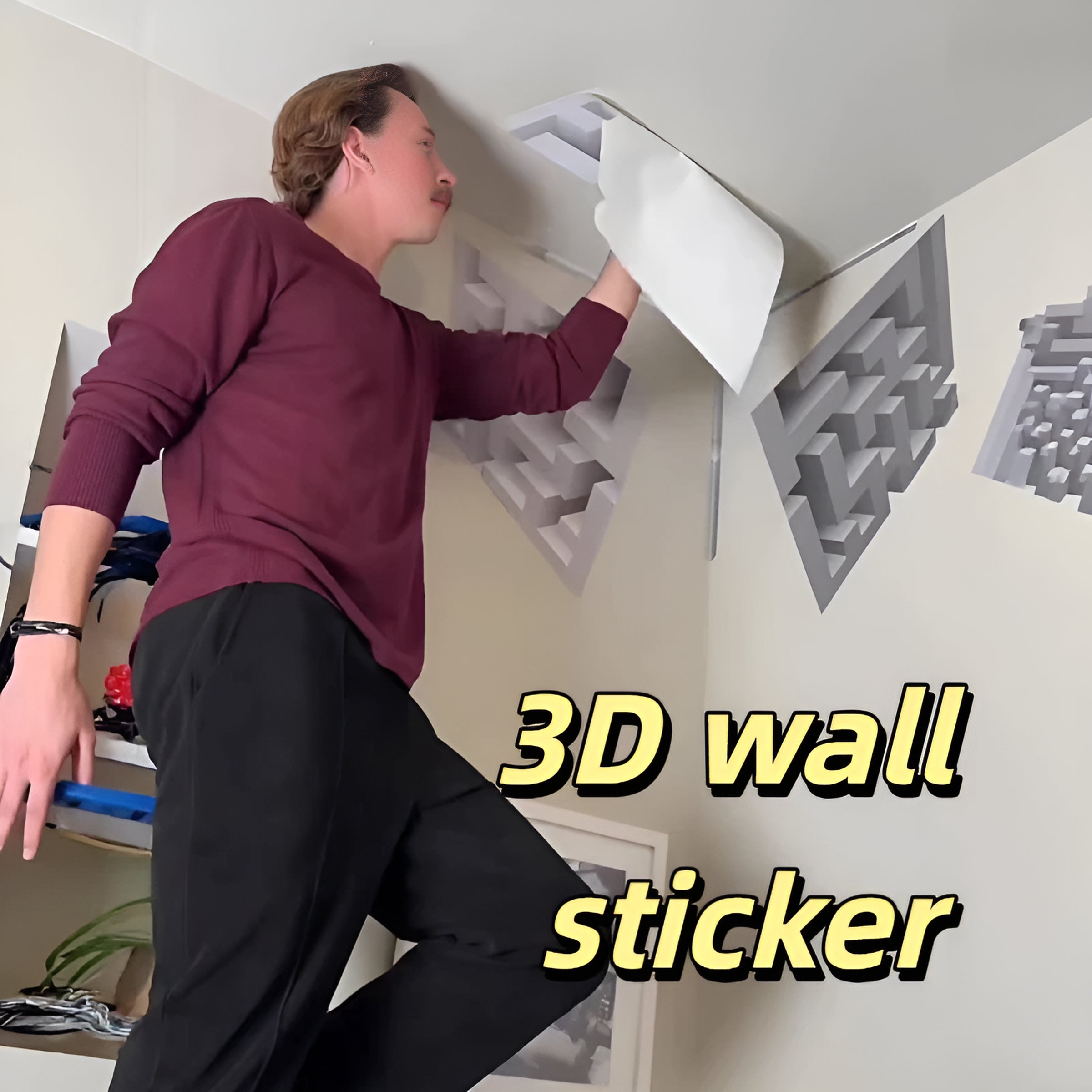 3D Optical Illusion Corner Wall Sticker – Modern Geometric Cube Peel & Stick Wall Art