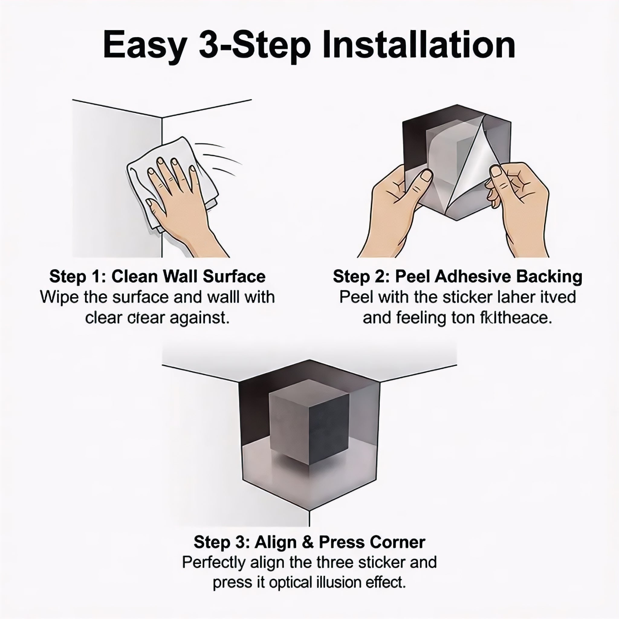 3D Optical Illusion Corner Wall Sticker – Modern Geometric Cube Peel & Stick Wall Art