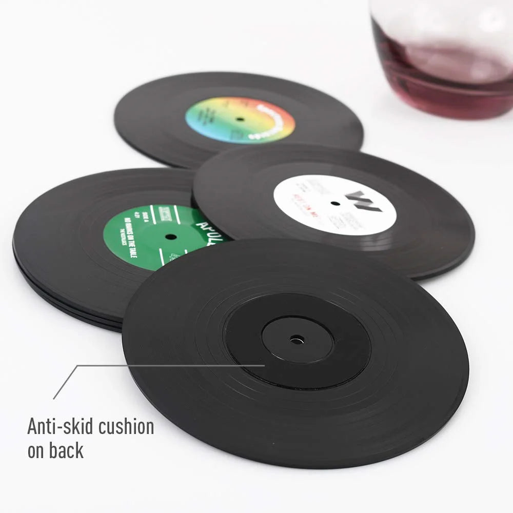  Colorful Retro Vinyl Record Disk Coasters for Drinks 