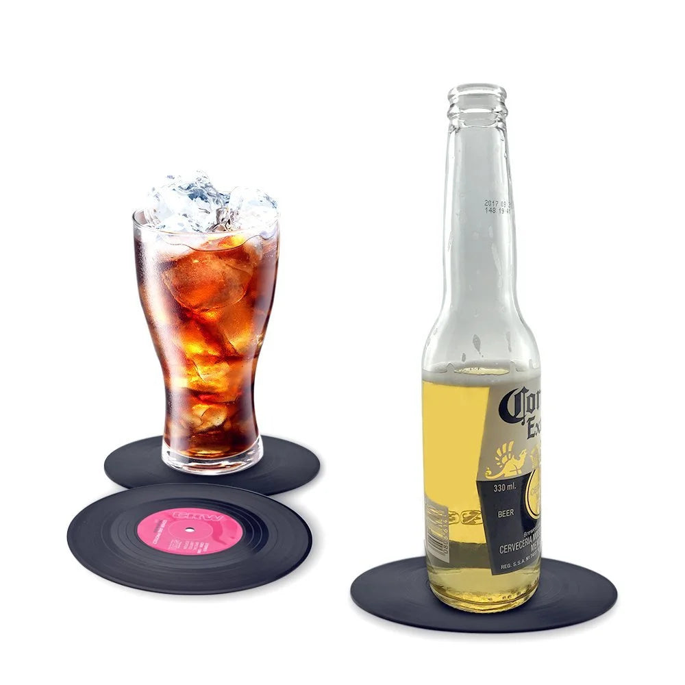  Colorful Retro Vinyl Record Disk Coasters for Drinks 