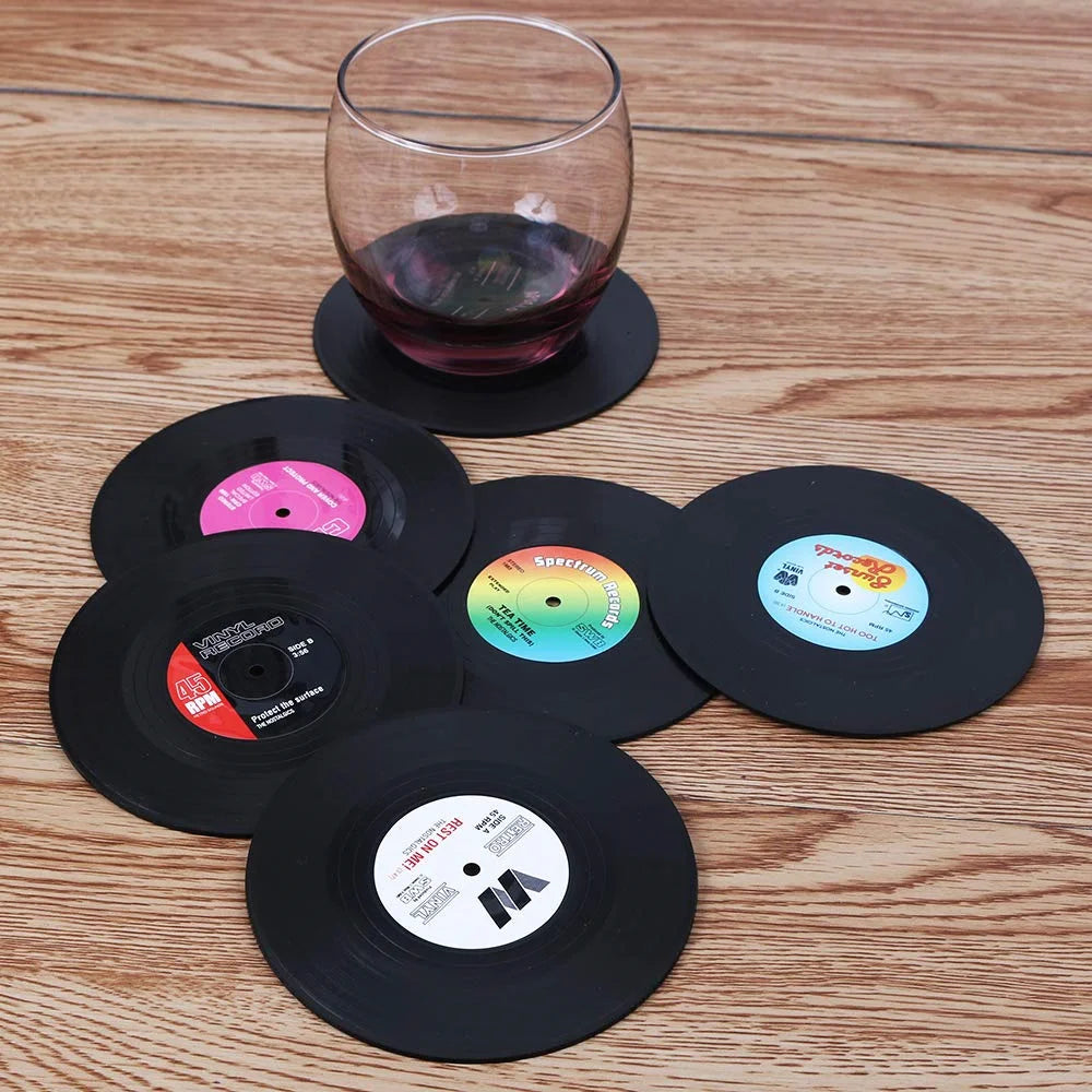  Colorful Retro Vinyl Record Disk Coasters for Drinks 
