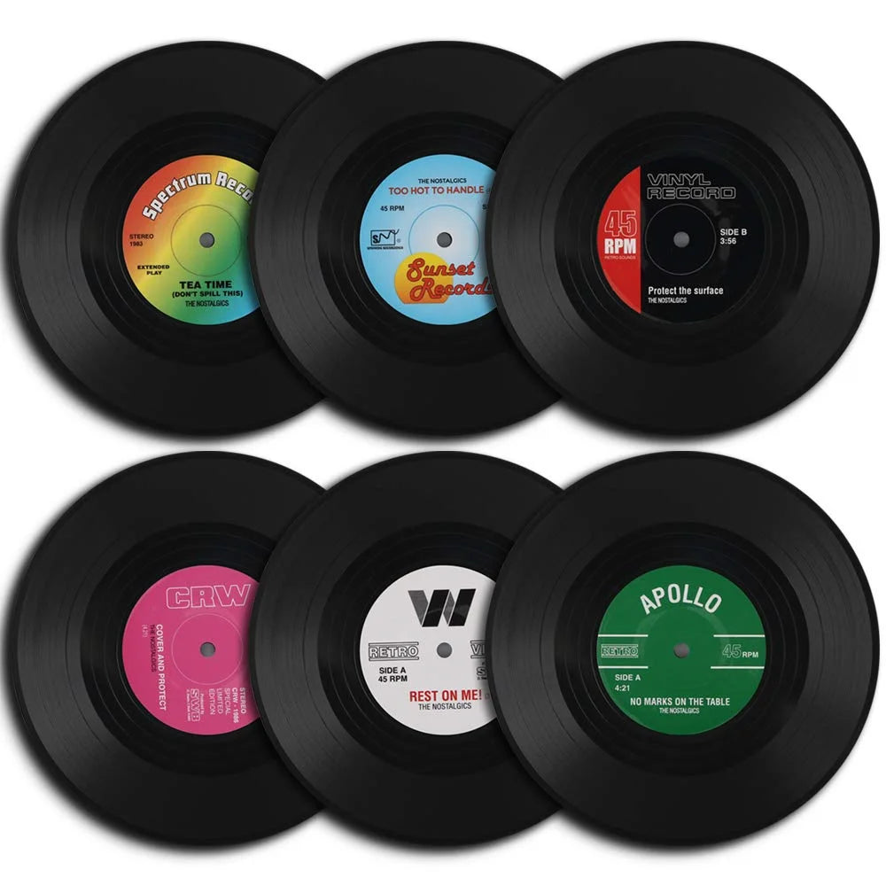  Colorful Retro Vinyl Record Disk Coasters for Drinks 