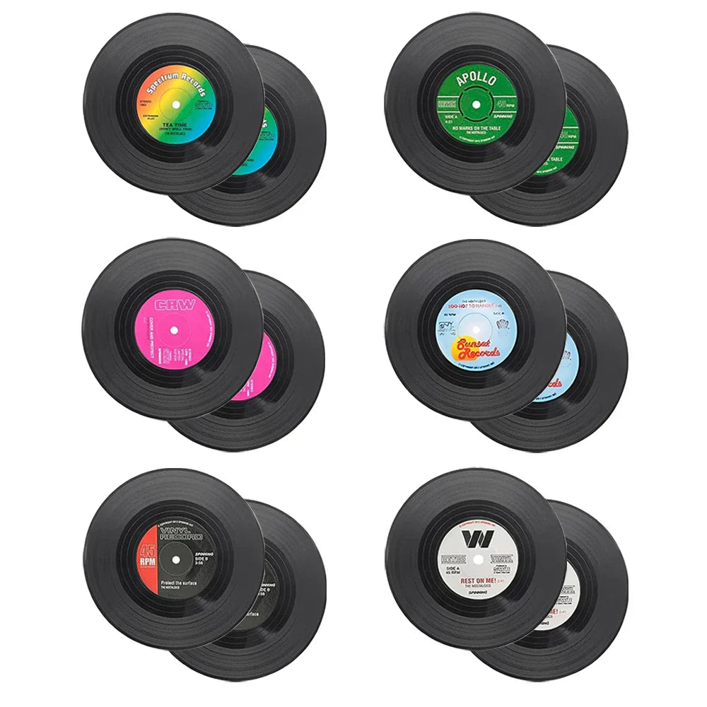 Colorful Retro Vinyl Record Disk Coasters for Drinks